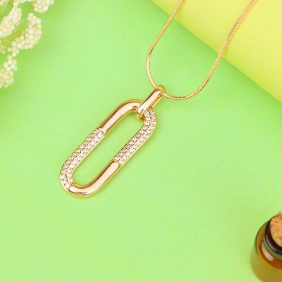 "Oval Link Style Rose Gold Pendant with Crystal Accents, XPPT1300 - Picture 5 of 12